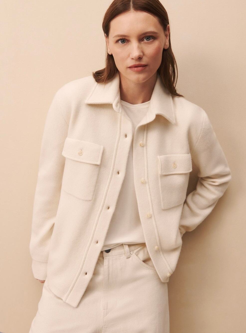 TWP Theo Cashmere Jacket Ivory 100% Cashmere Shirt Jacket Shacket Size S